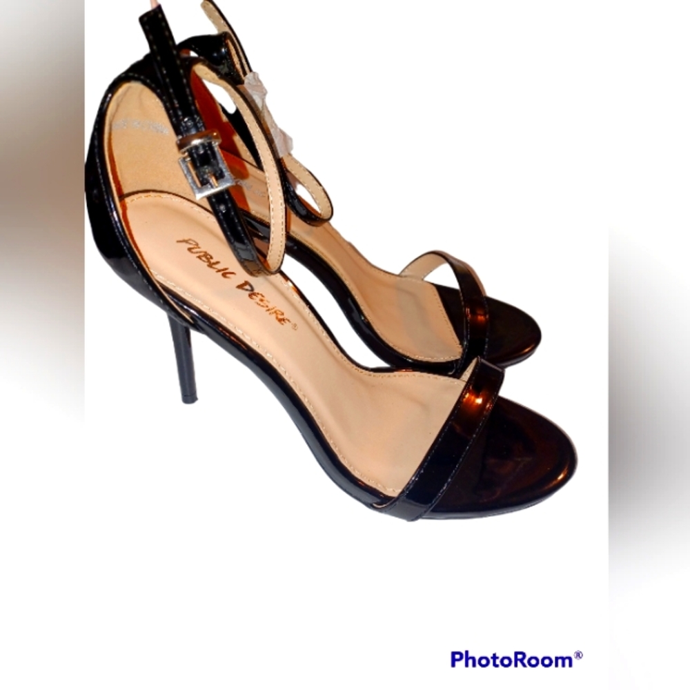 Public Desire Black Patent leather Strappy Heels  BRAND NEW
